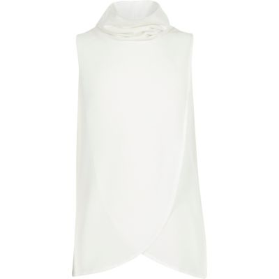 Girls cream wrap front sleeveless top